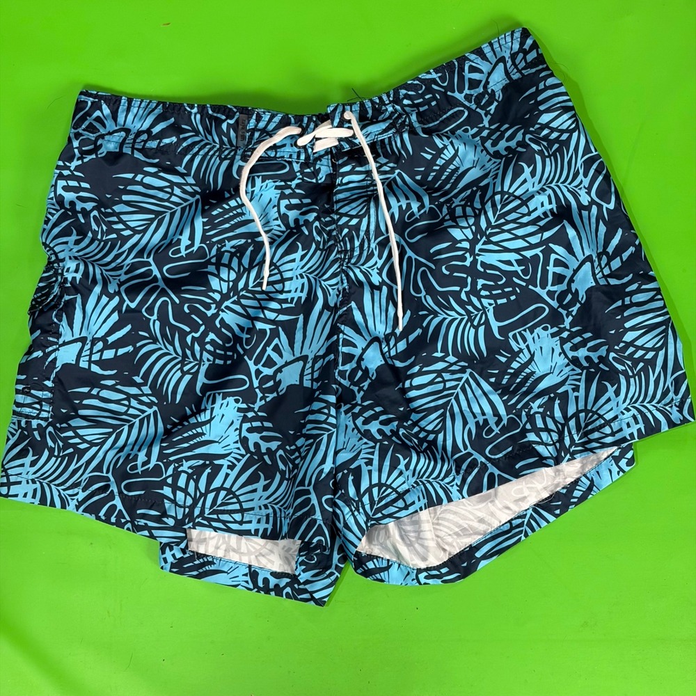 Raya Sun Swim Trunks Men XL‎ Blue Tropical Palm Leaf AOP Board Shorts Vacation
